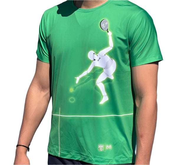 Camisa Eme Cuello Redondo Verde con Dibujo de Jugador