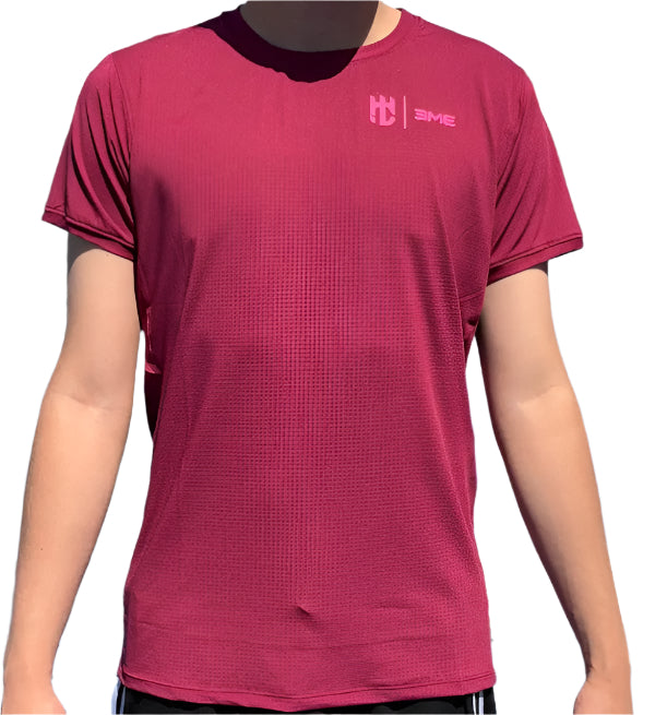Camisa Eme Cuello Redondo Guinda con Franja Rosa