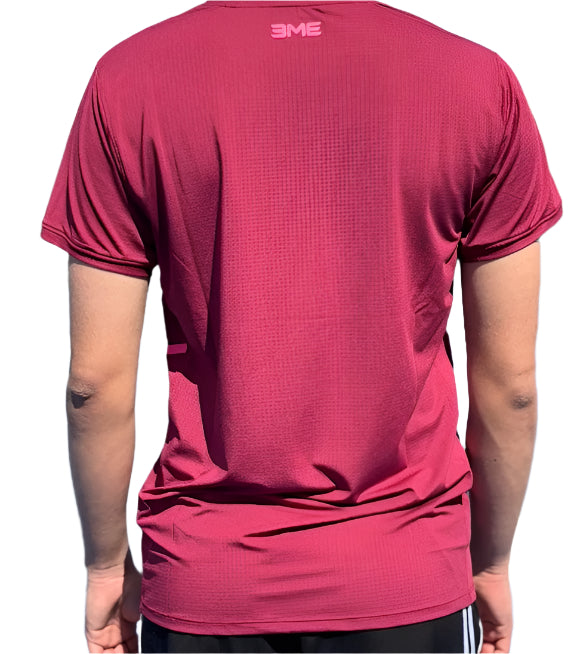 Camisa Eme Cuello Redondo Guinda con Franja Rosa