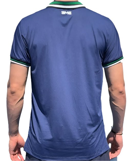 Polo Eme Lisa Azul con Franja Verde y Blanca