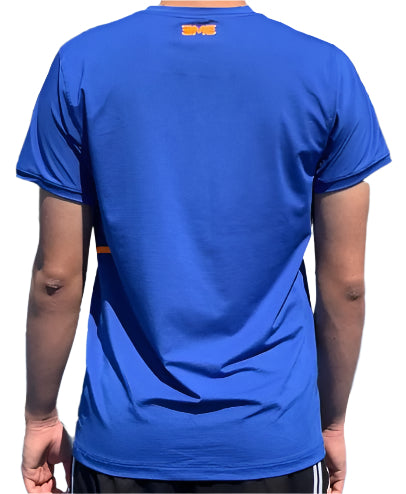 Camisa Eme Cuello Redondo Azul Marino con Franja Naranja