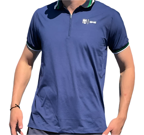 Polo Eme Lisa Azul con Franja Verde y Blanca
