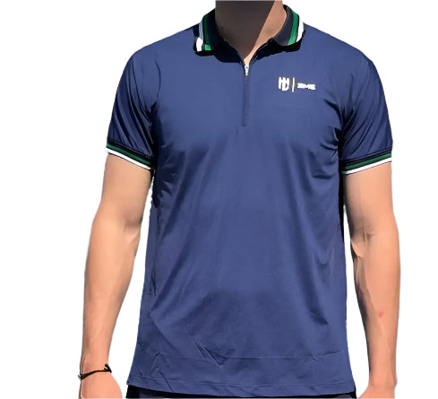 Polo Eme Lisa Azul con Franja Verde y Blanca