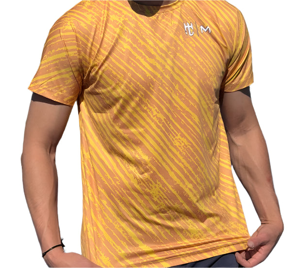 Camisa Eme Cuello Redondo Amarilla con Rayas Amarillas