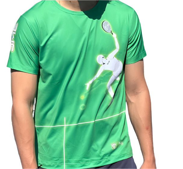 Camisa Eme Cuello Redondo Verde con Dibujo de Jugador