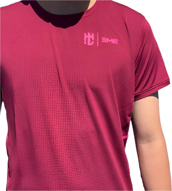 Camisa Eme Cuello Redondo Guinda con Franja Rosa