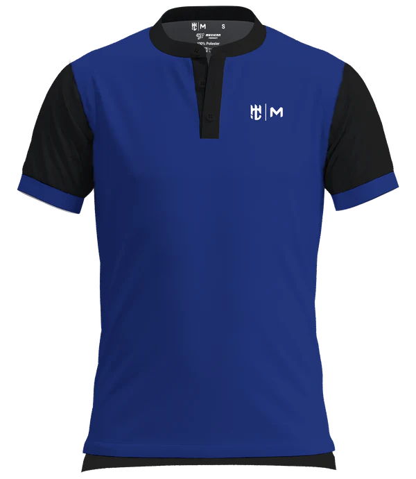 Playera Cuello Mao Azul Con Negro
