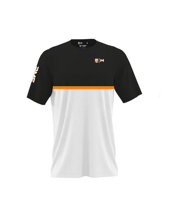 Playera Cuello Redondo Combinación Negro Blanco Liena Media Naranja