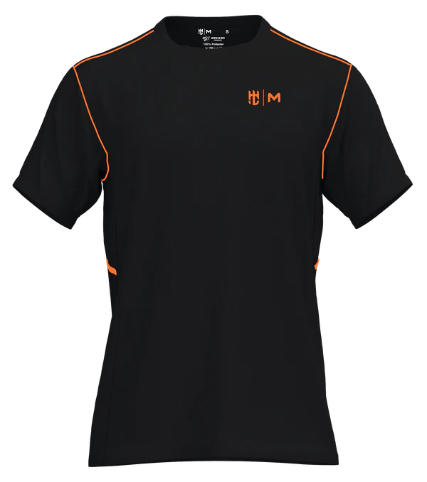 Playera Cuello Redondo Fracción Negro Con Naranja