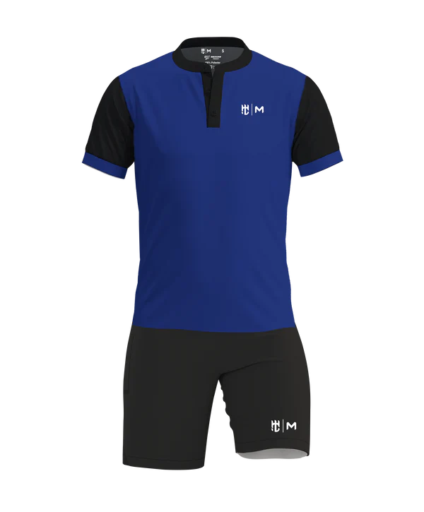 Playera Cuello Mao Azul Con Negro