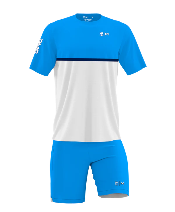 Playera Cuello Redondo Combinación Cielo Blanco Linea Media Marino