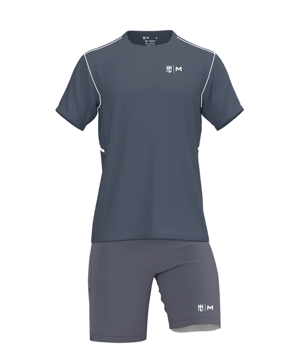 Playera Cuello Redondo Fraccion Gris Oxford Con Blanco