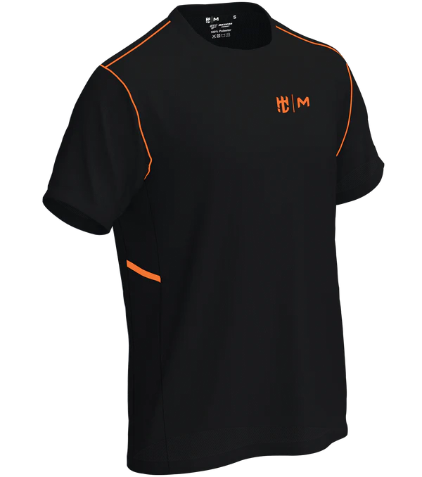 Playera Cuello Redondo Fracción Negro Con Naranja