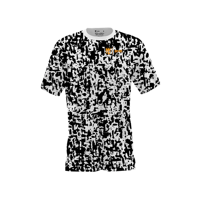 Playera Cuello Redondo Manchitas Blanco Negro